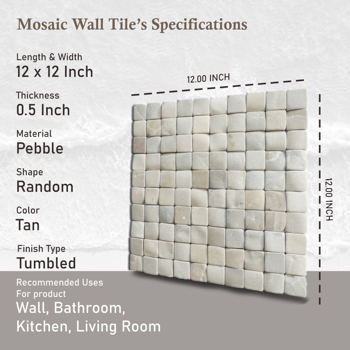 Tan Stone Mosaic Floor Tile, Molar 3 Natural Stone Mosaic Tile
