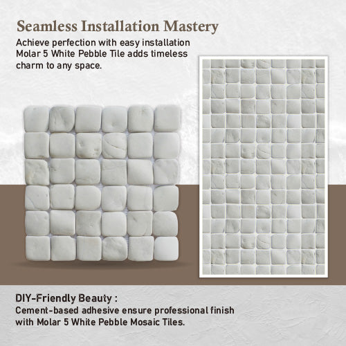 White Natural Stone Mosaic Tile, Molar 5 White Mosaic Tile