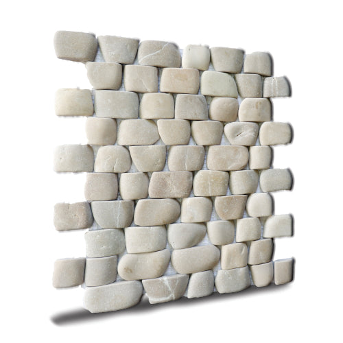 Tan Stone Mosaic Tiles for Wall, Striped Pebble Mosaic Tile