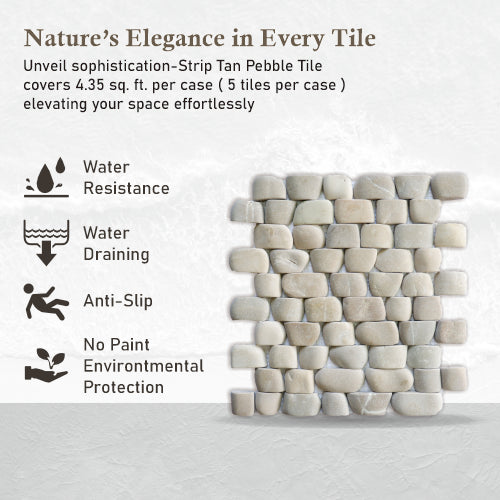 Tan Stone Mosaic Tiles for Wall, Striped Pebble Mosaic Tile