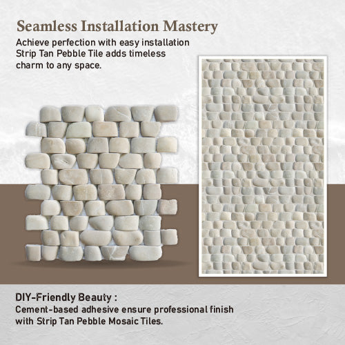 Tan Stone Mosaic Tiles for Wall, Striped Pebble Mosaic Tile