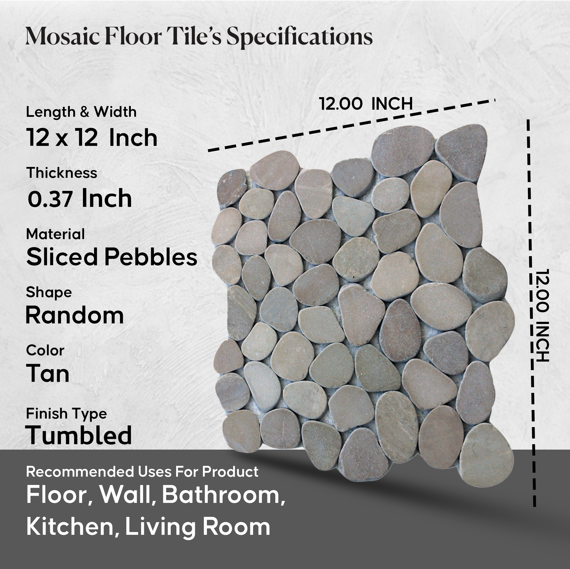 Pebble Tile, Tan Sliced Pebble Mosaic Wall & Floor Tile