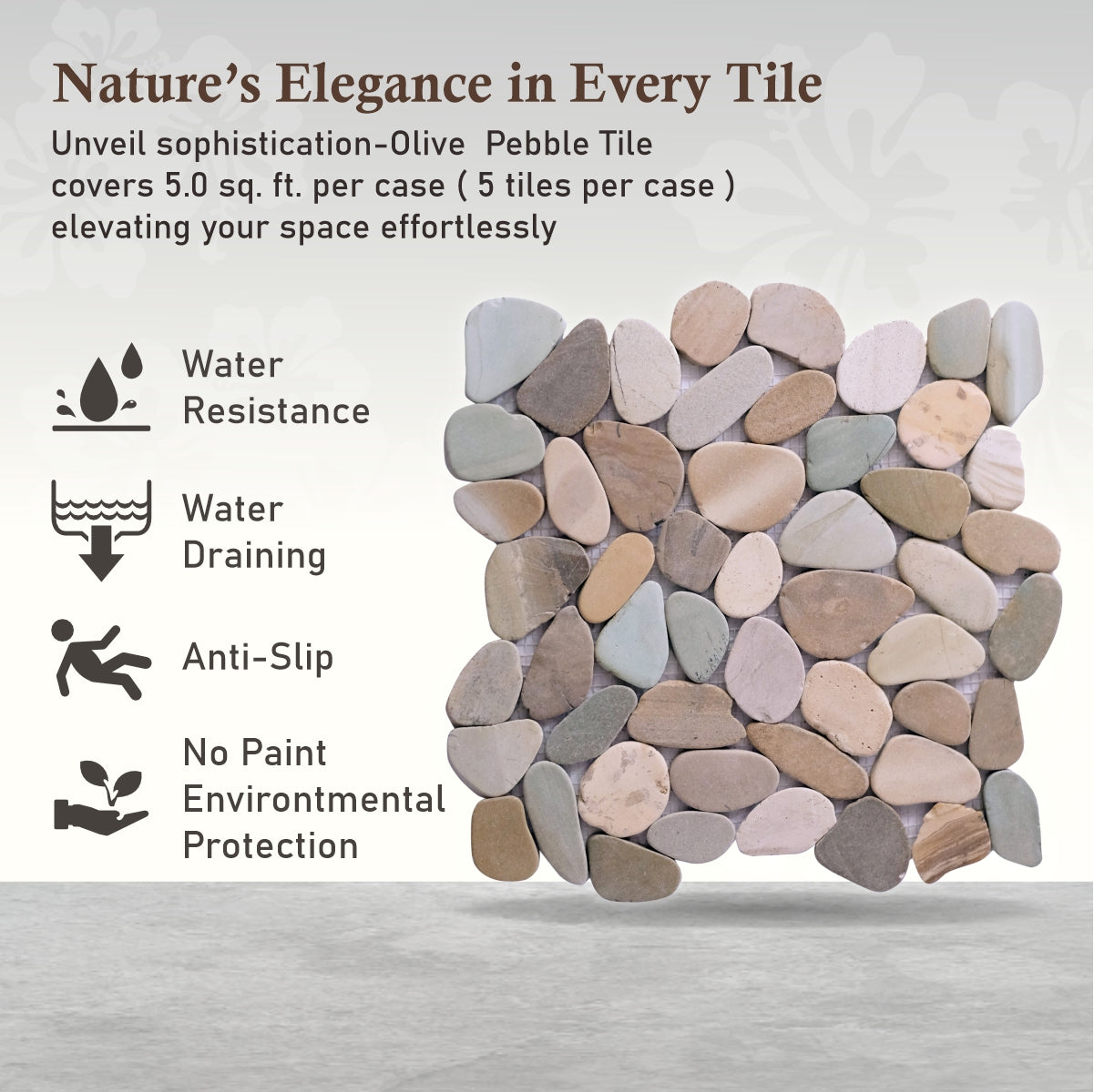 Colorful Mosaic Tiles, Olive Sliced Pebble Mosaic Wall & Floor Tile