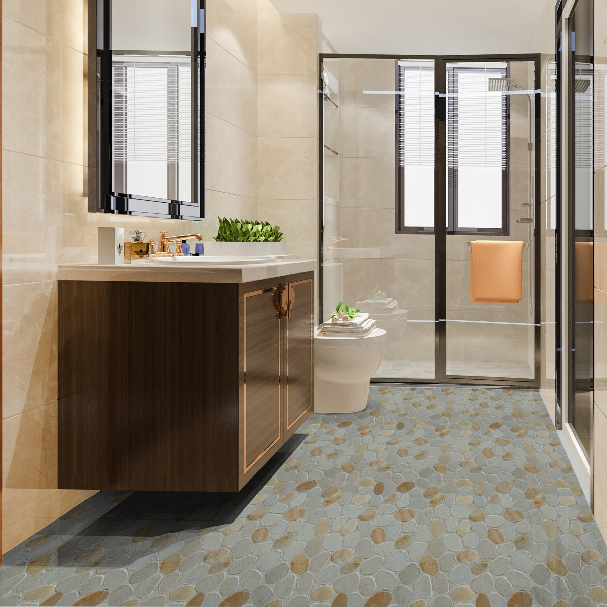 Mosaic Floor Tiles, Oyster Sliced Pebble Mosaic Wall & Floor Tile