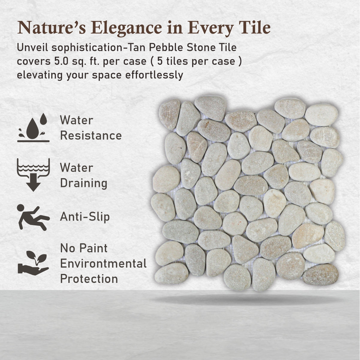 Tan Stone Tile for Wall and Floor, Pebble Mosaic Tile