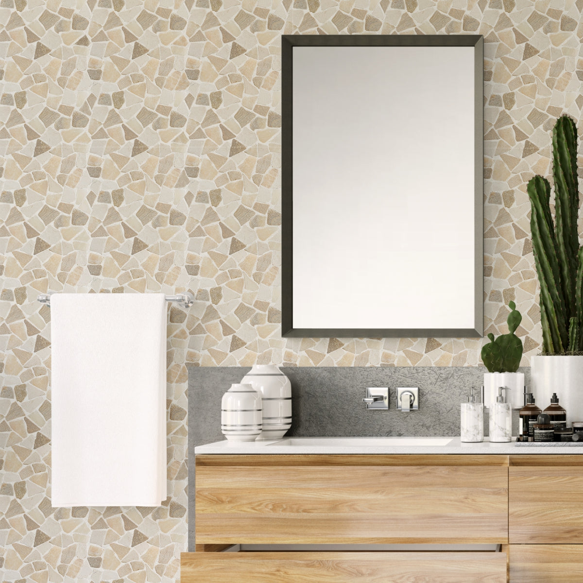 Natural Stone Mosaic Tiles, Sunset Random Mosaic Wall