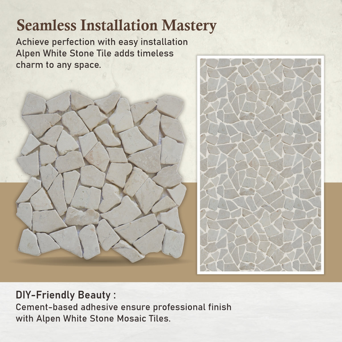 White Mosaic Tile for Wall and Floor, Random Mosaic Bathroom Tiles