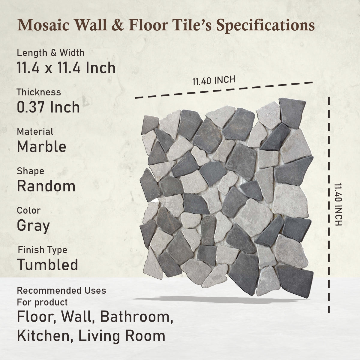 Natural Mosaic Tiles | Stone Grey Mosaic Bathroom Tiles