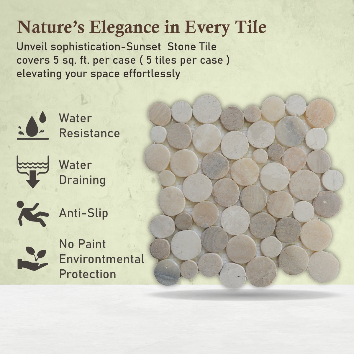 Round Mosaic Tiles, Sunset Round Mosaic Wall & Floor Tile