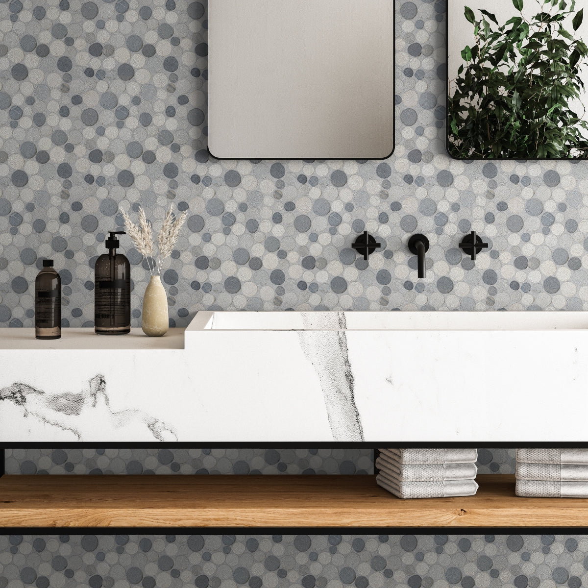 Round Marble Mosaic Tiles, Bali Mix Round Mosaic Wall & Floor Tile