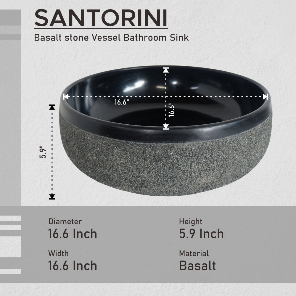 Santorini Basalt Black Sink, Bathroom Stone Vessel Sinks
