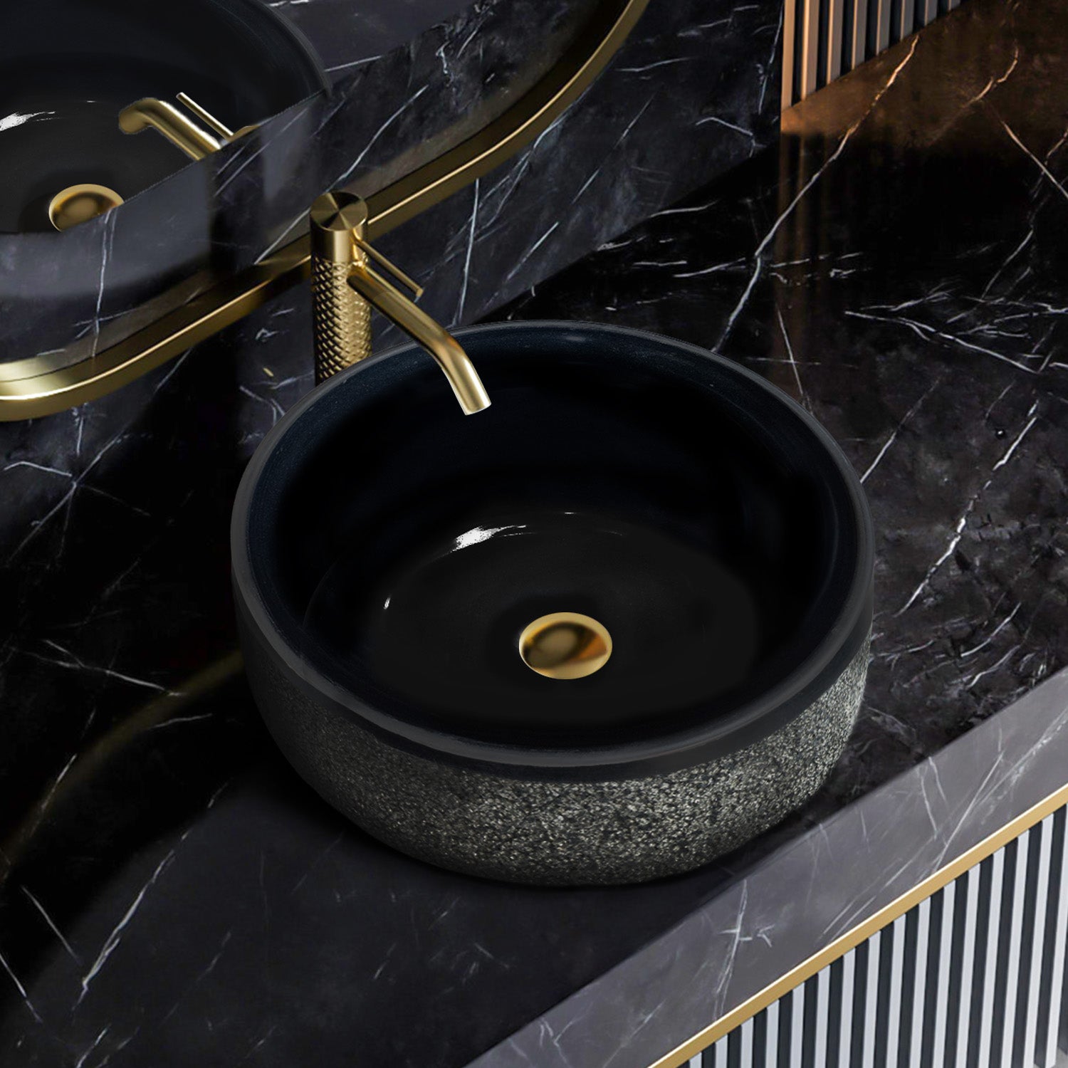 Santorini Basalt Black Sink, Bathroom Stone Vessel Sinks