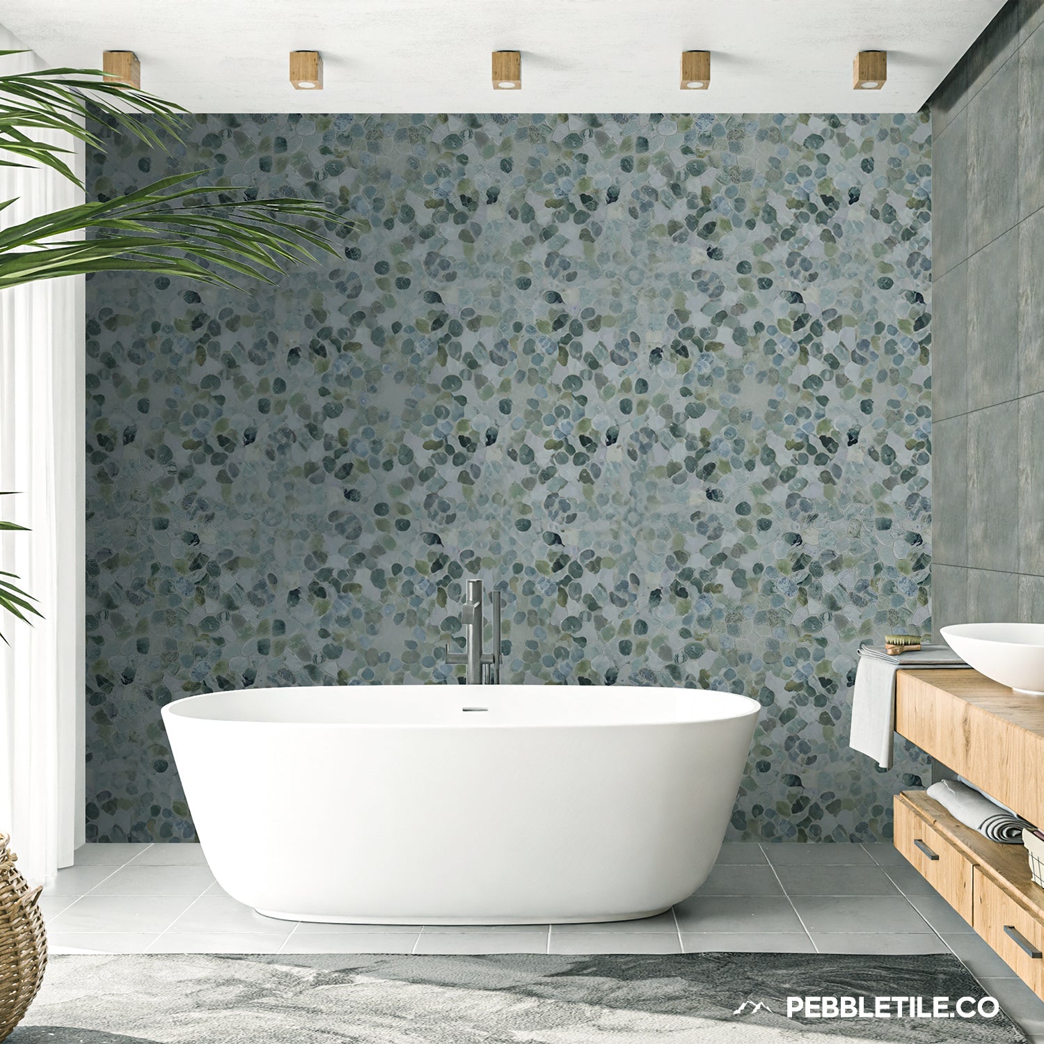 Ocean Mosaic Tile, Ocean Green Sliced Pebble Mosaic Wall & Floor Tile