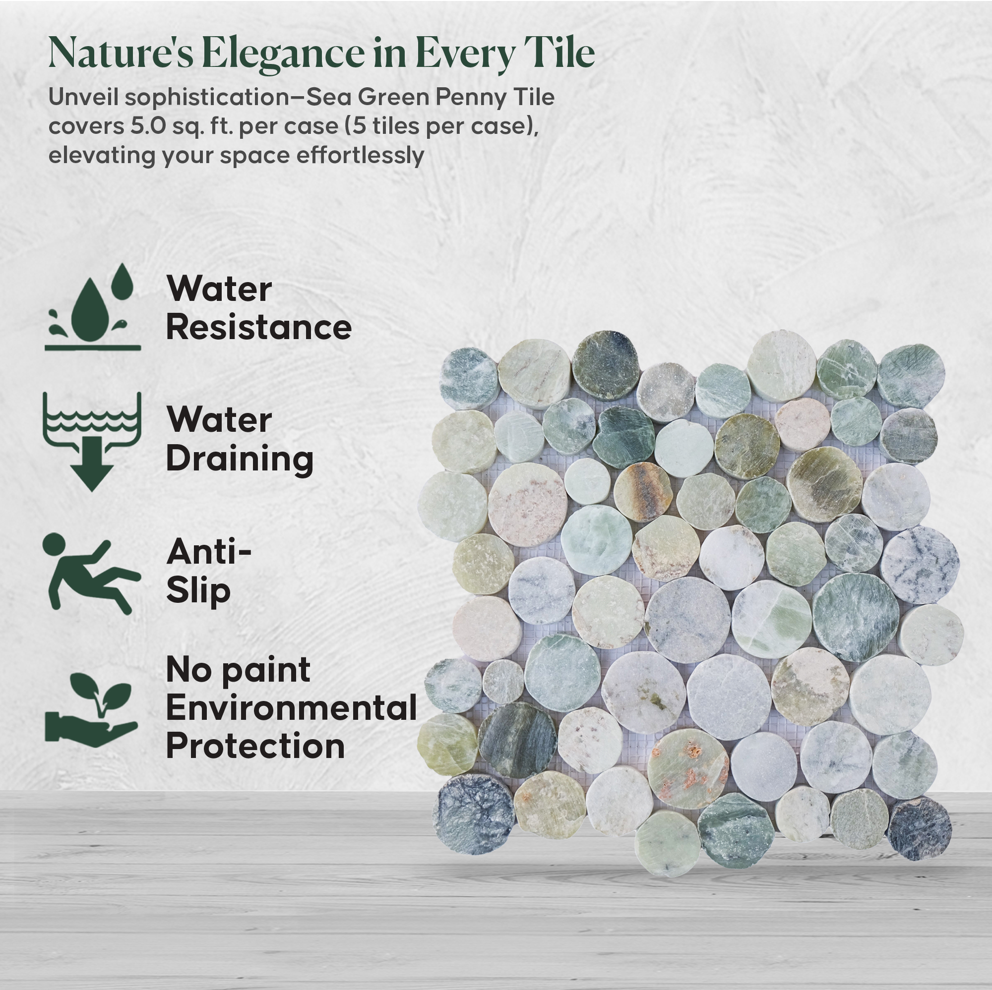 Sea Green Penny Round Tile, Mosaic Wall & Floor Tile