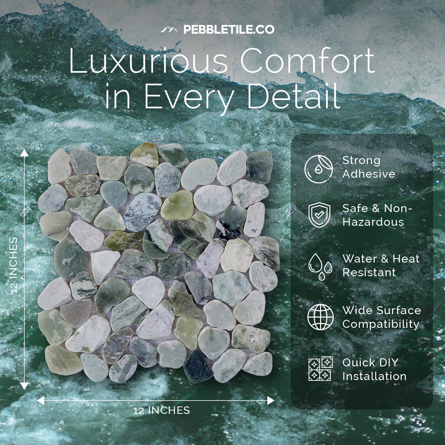 Ocean Mosaic Tile, Ocean Green Sliced Pebble Mosaic Wall & Floor Tile