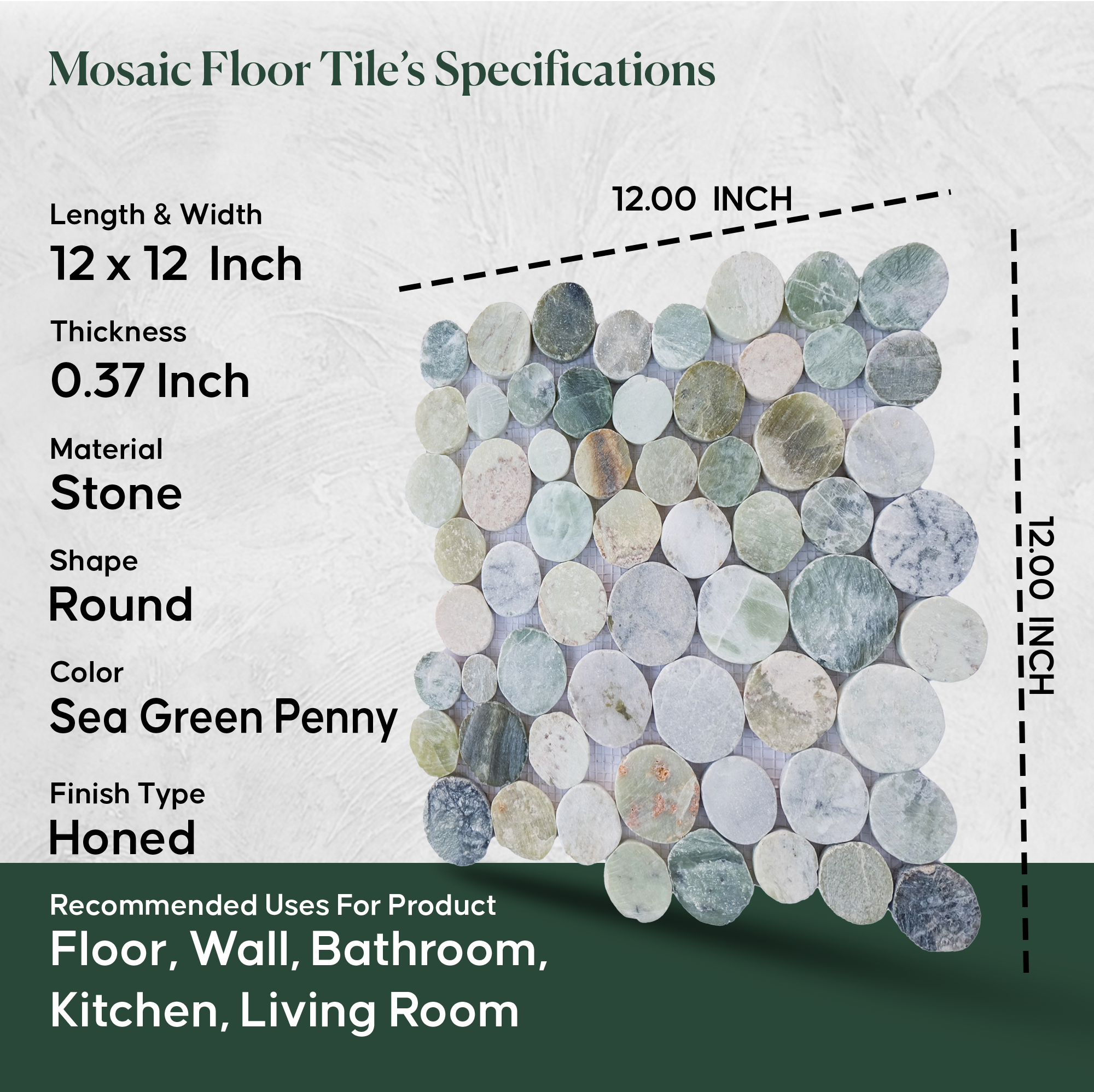 Sea Green Penny Round Tile, Mosaic Wall & Floor Tile