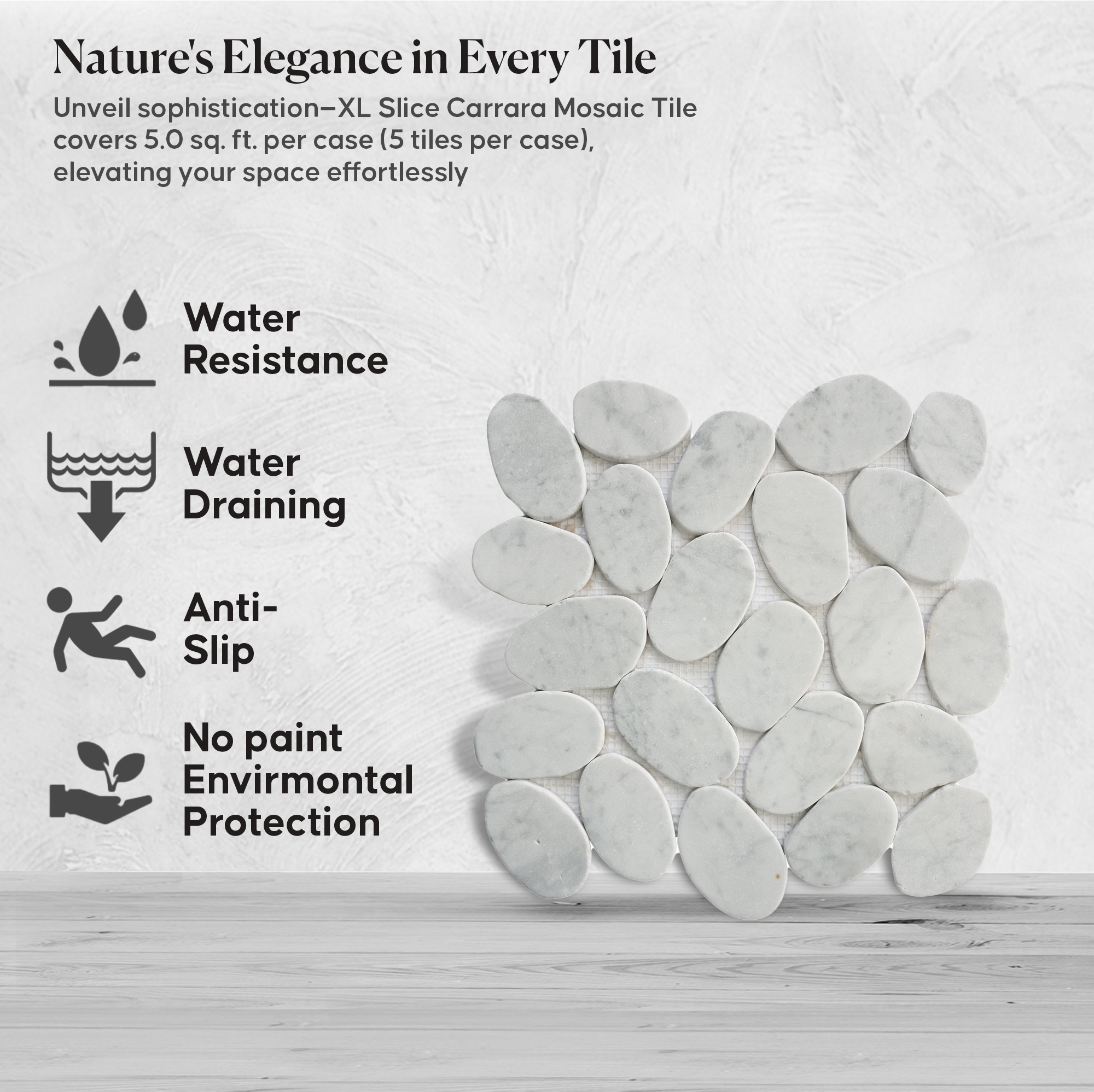 White Marble Mosaic Tile, XL SLICE CARRARA Mosaic Wall & Floor Tile