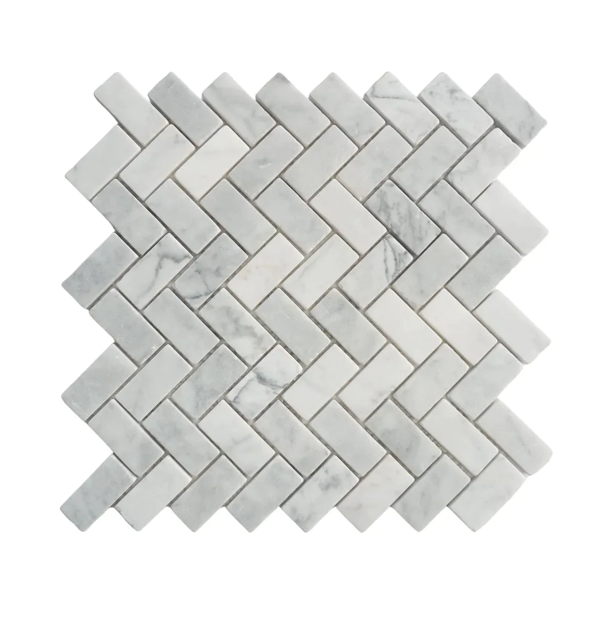 Heringbone carrara tile sample without grout