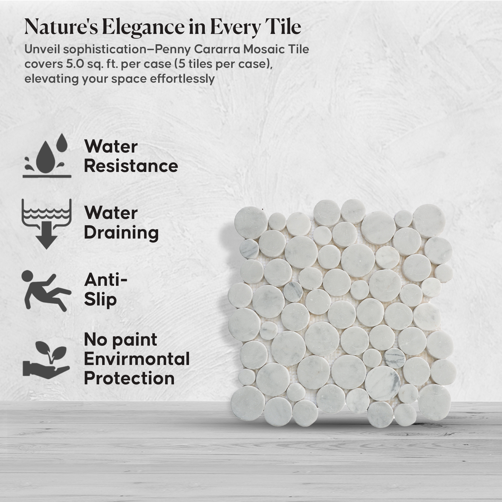 Penny Round Mosaic Tiles, Penny Carrara Mosaic Wall & Floor Tile