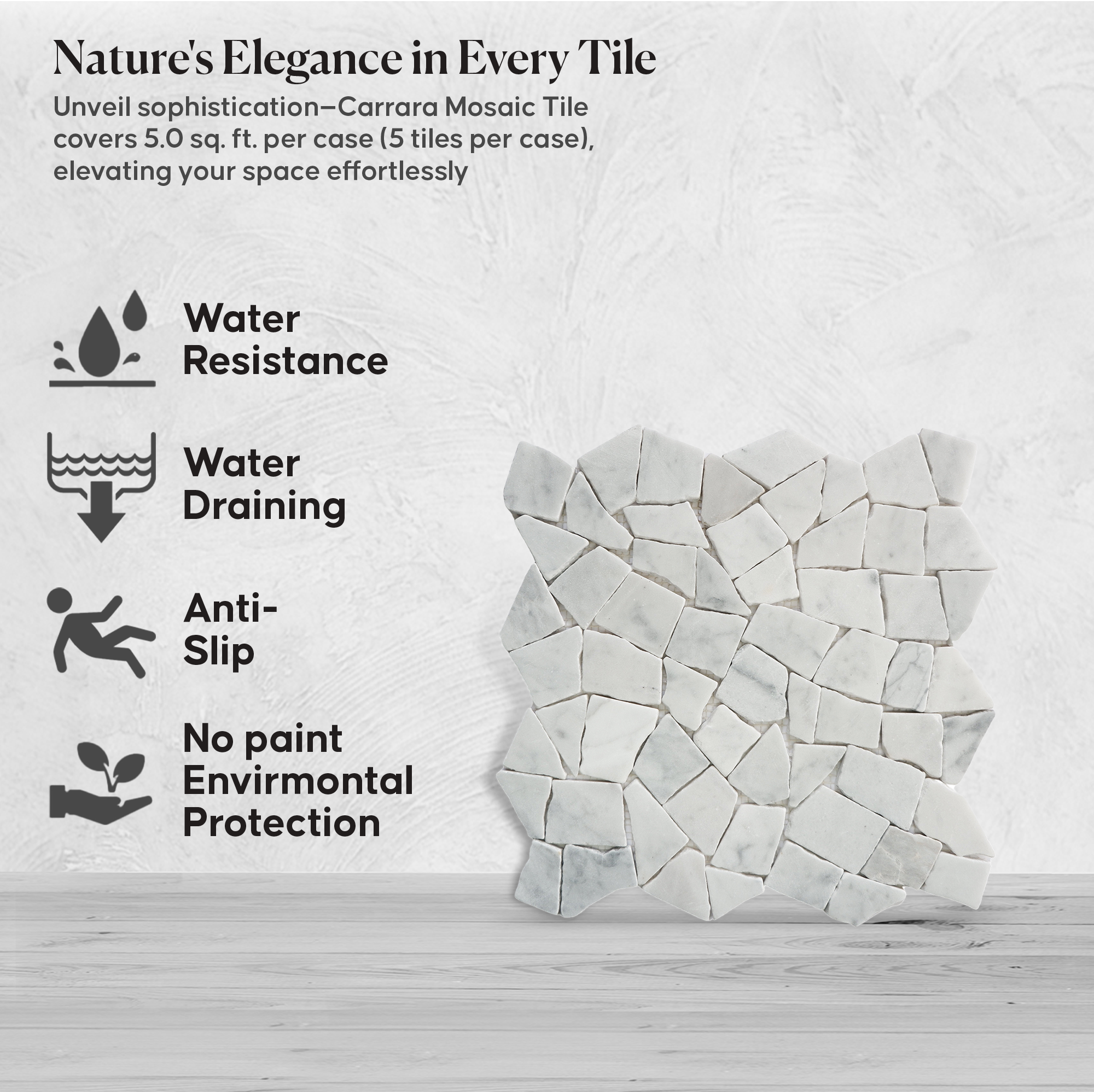 Carrara Marble Mosaic Tile, Random Mosaic Wall and Floor Tile