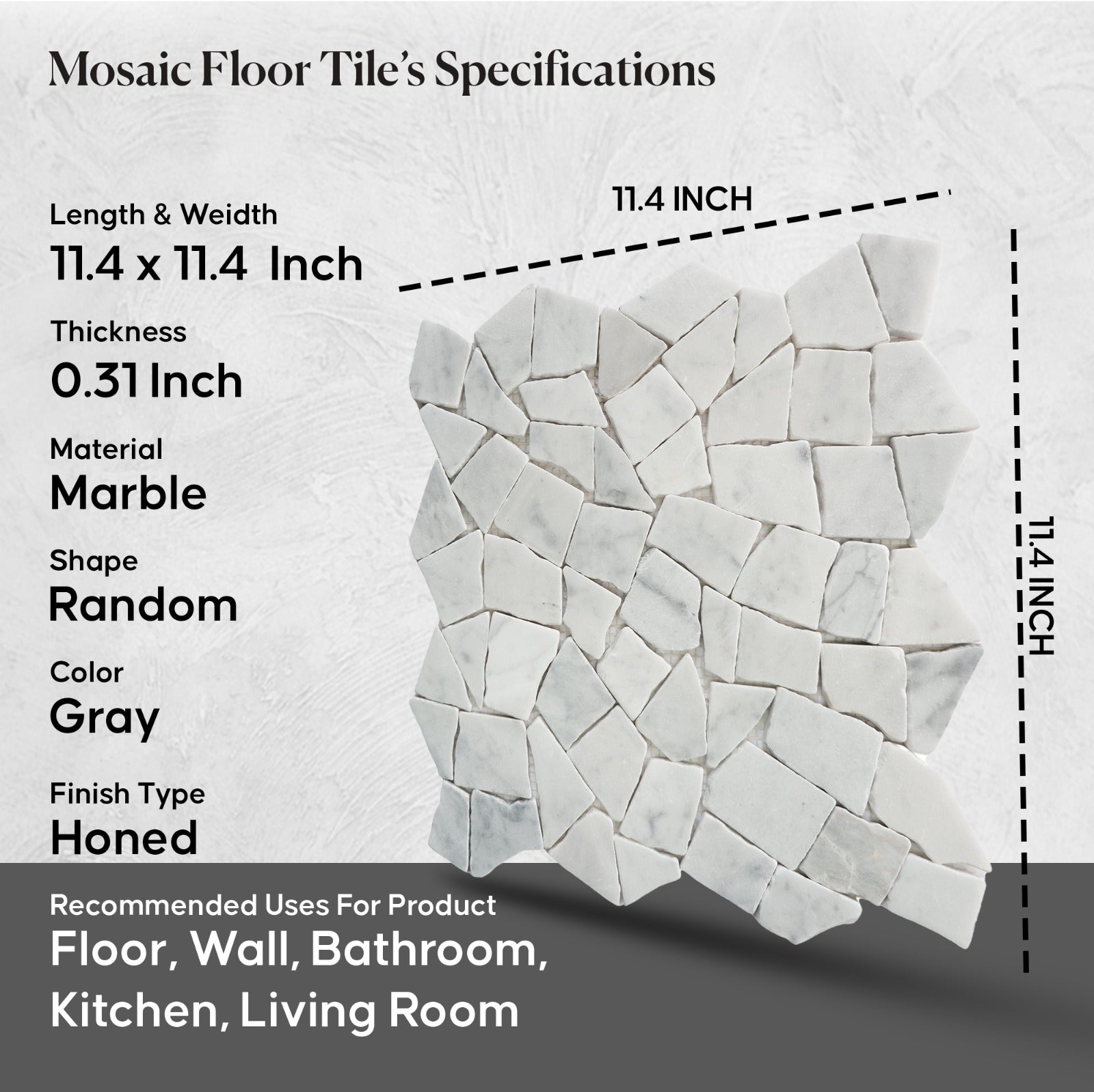 Carrara Marble Mosaic Tile, Random Mosaic Wall and Floor Tile