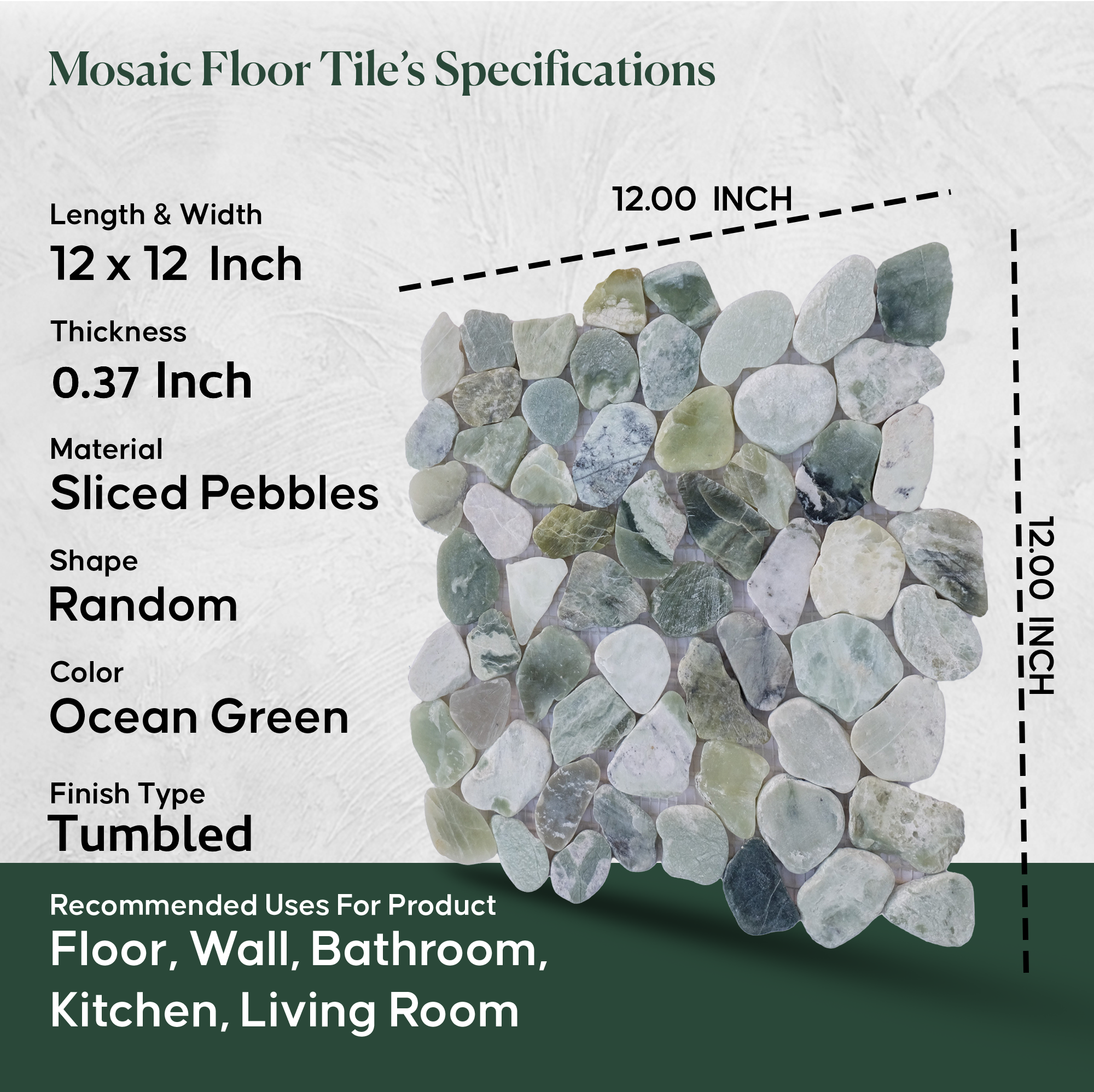 Ocean Mosaic Tile, Ocean Green Sliced Pebble Mosaic Wall & Floor Tile