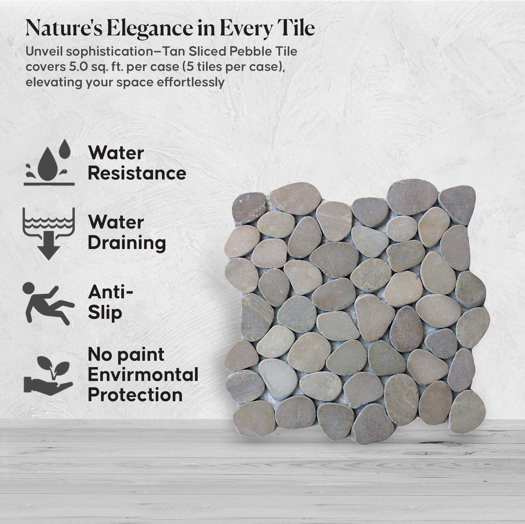 Pebble Tile, Tan Sliced Pebble Mosaic Wall & Floor Tile