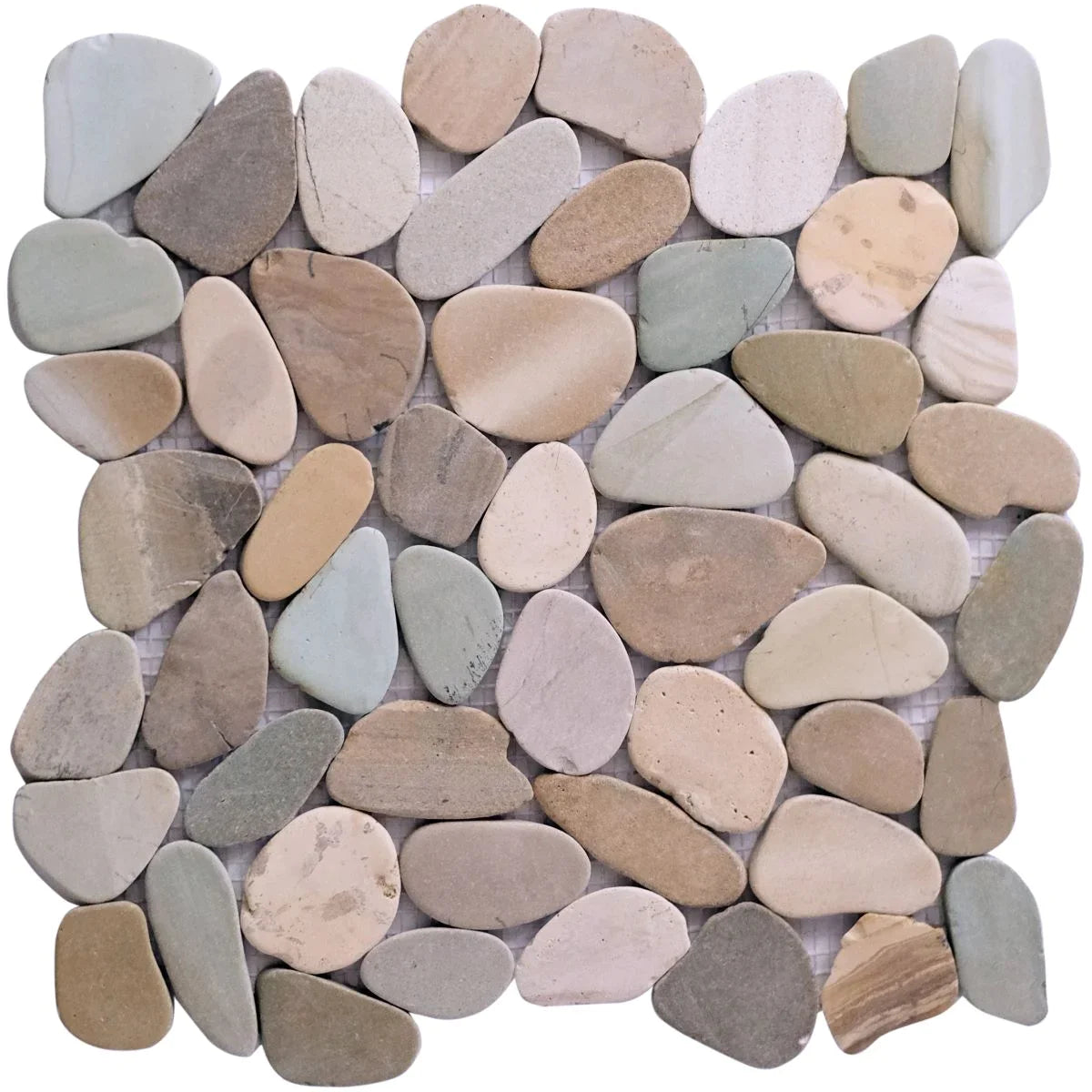 olive sliced pebble tile sample without grout