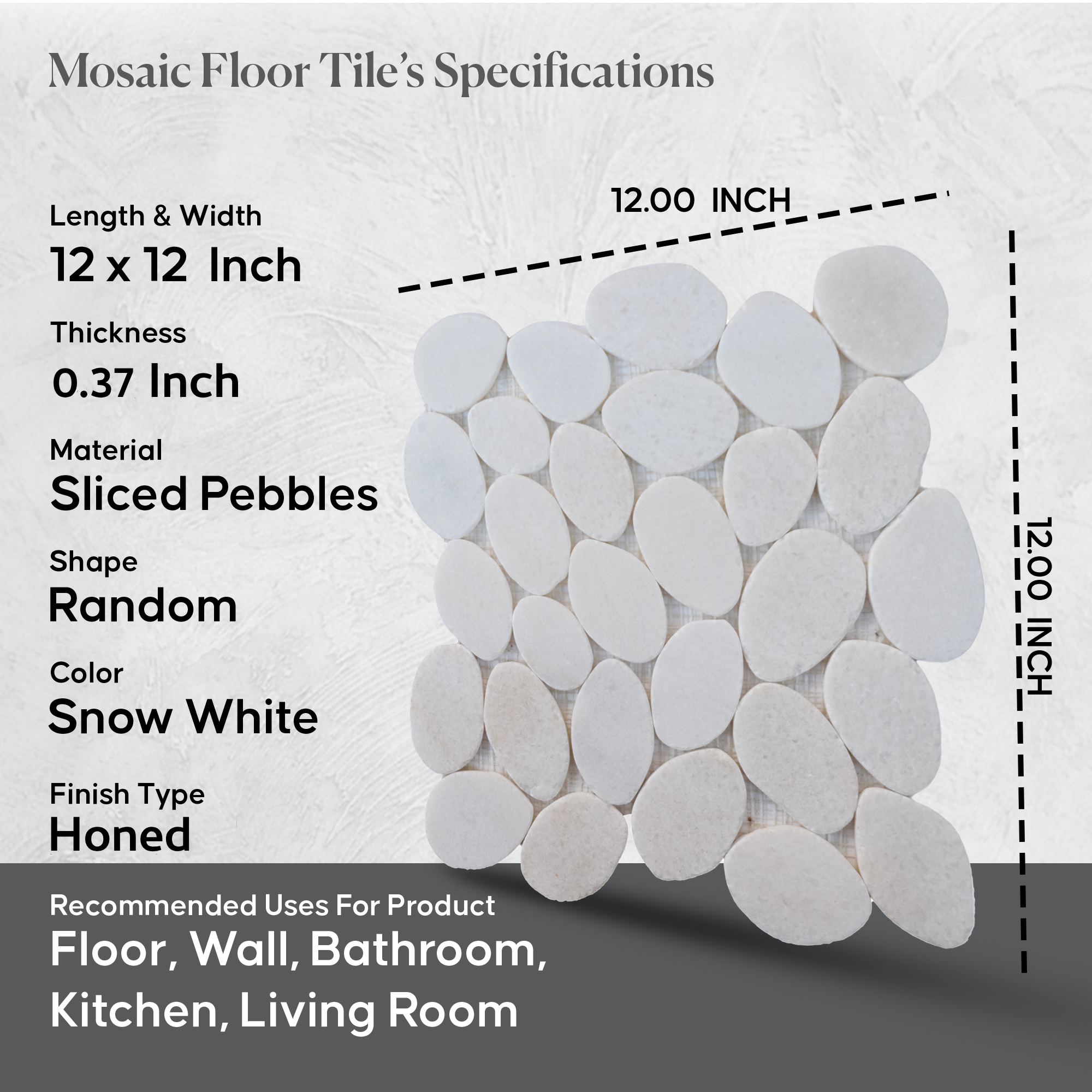 White Mosaic Tiles, Xl Snow White Sliced Pebble Mosaic Wall & Floor Tile