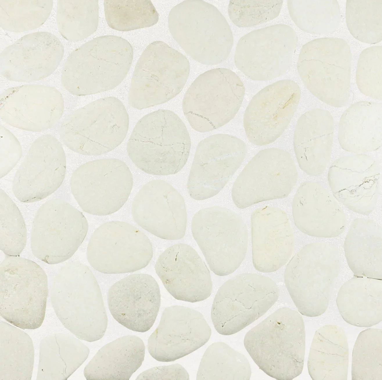 white pebble tile sample close up with grout
