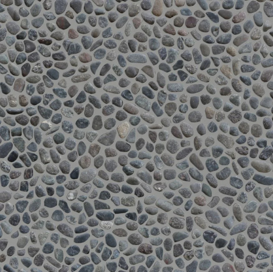 Mini black pebble tile with grout sample
