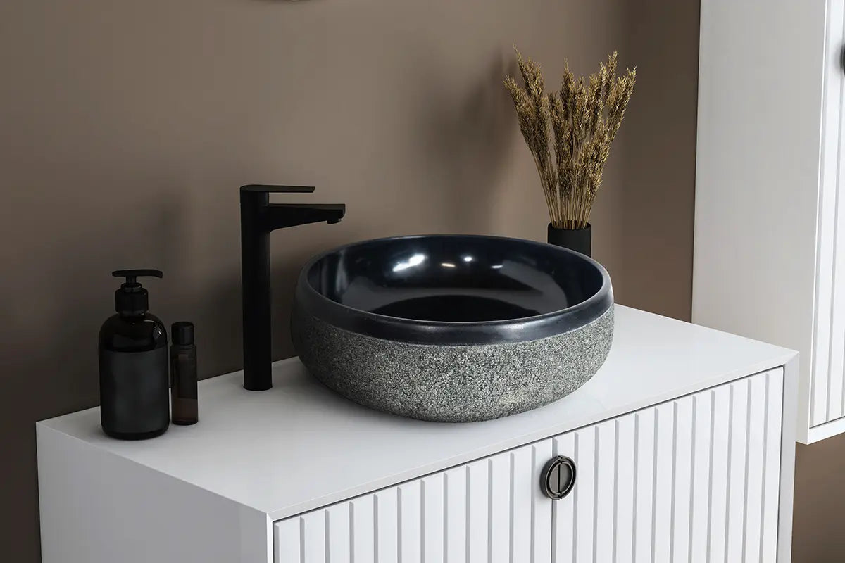 Santorini Basalt Black Sink, Bathroom Stone Vessel Sinks