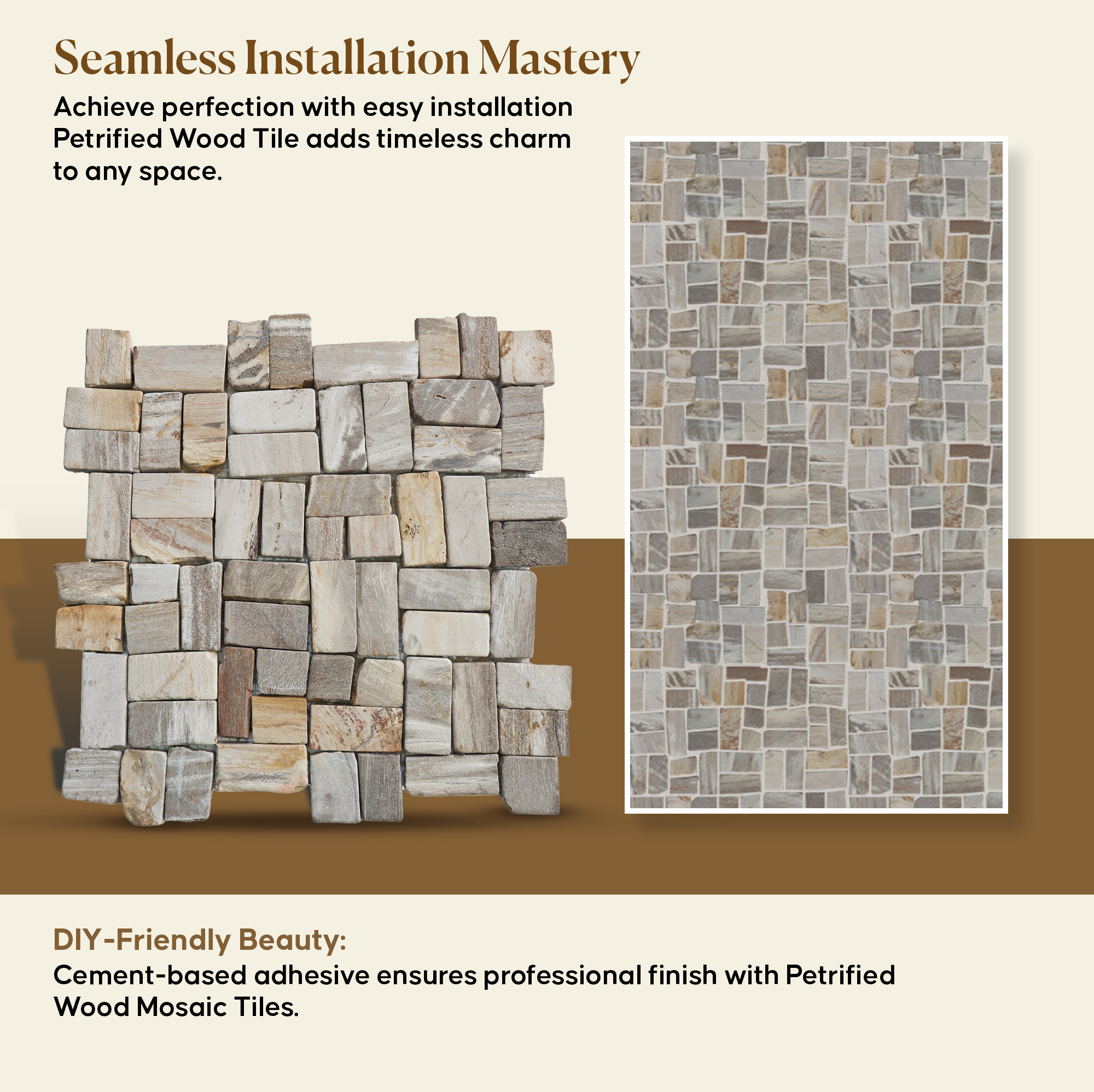 Mosaic Floor Tiles , Random Petrified Wood Floor And Wall Tile