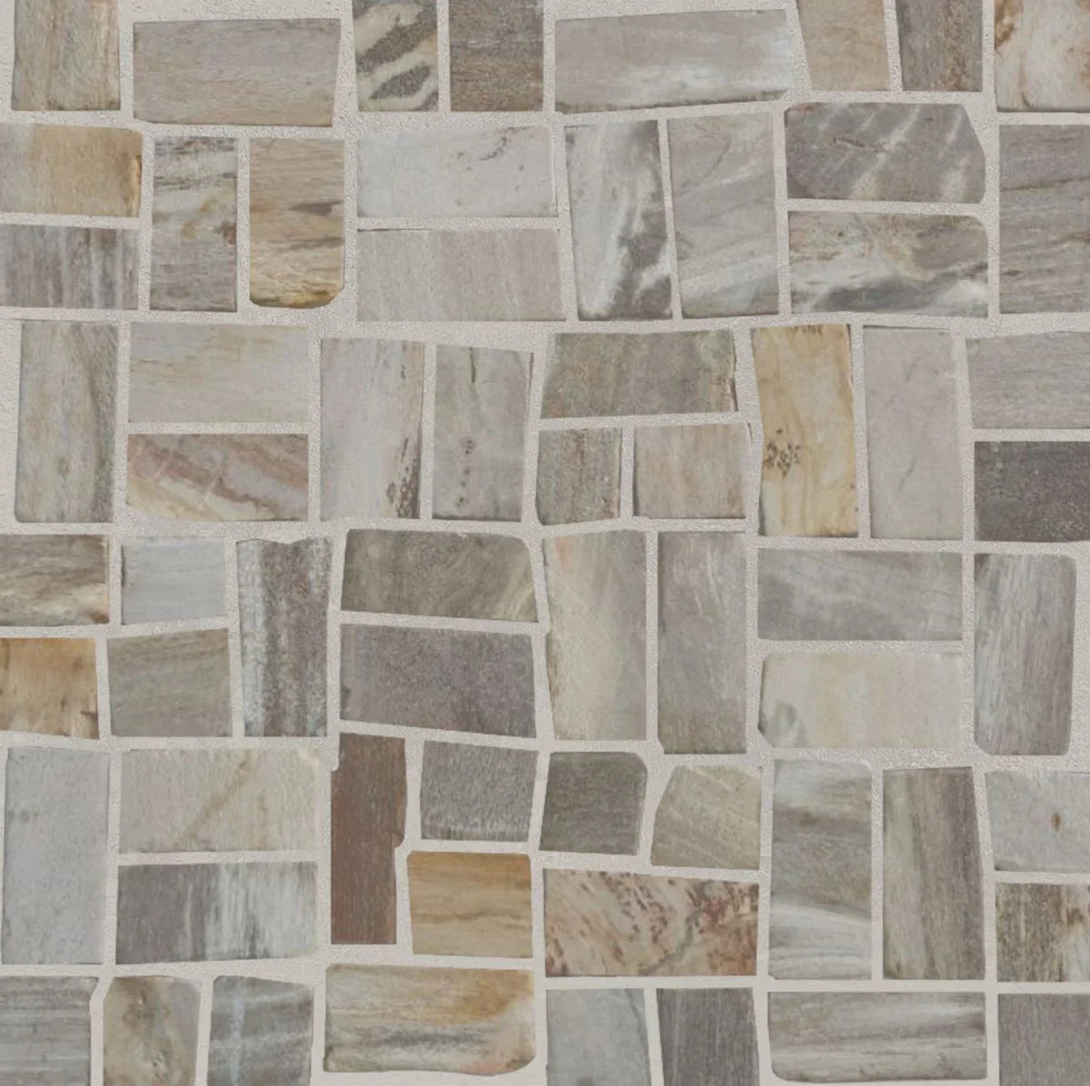 random petrifiedwood tile sample close up with grout