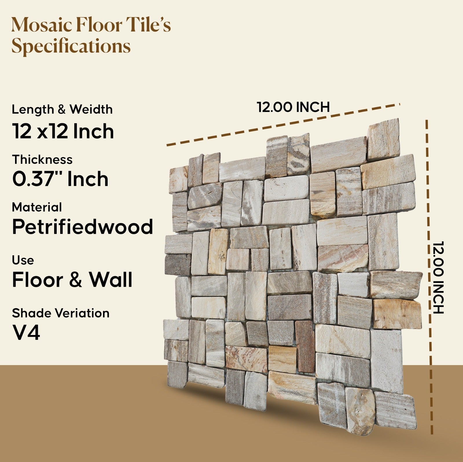 Mosaic Floor Tiles , Random Petrified Wood Floor And Wall Tile