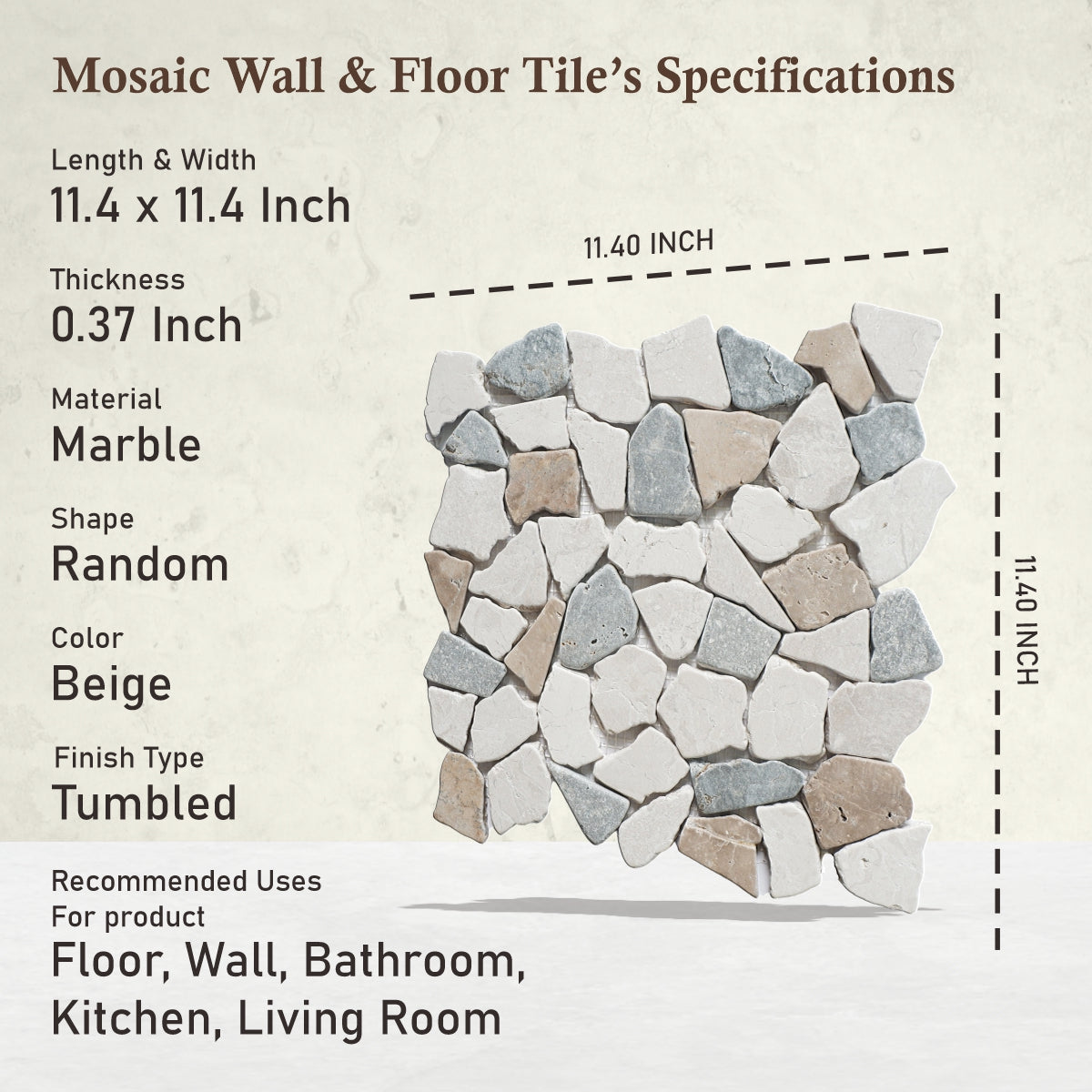 Natural Stone Mosaic Tile, Sea Sand Random Mosaic Wall Tile