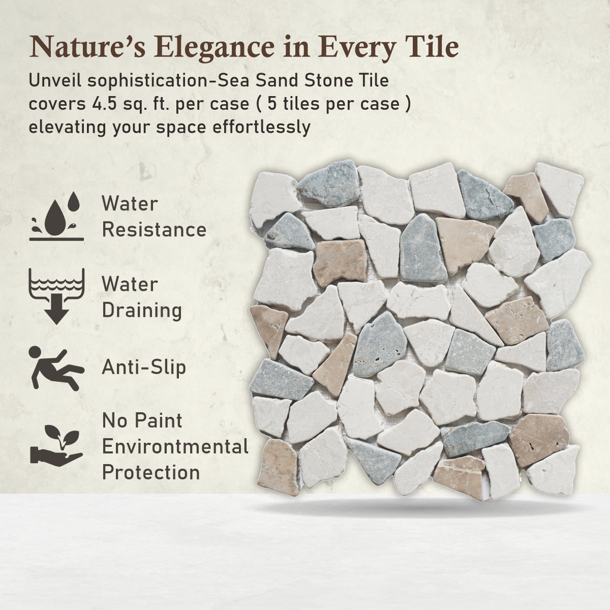 Natural Stone Mosaic Tile, Sea Sand Random Mosaic Wall Tile