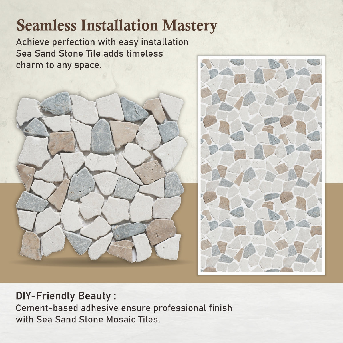 Natural Stone Mosaic Tile, Sea Sand Random Mosaic Wall Tile